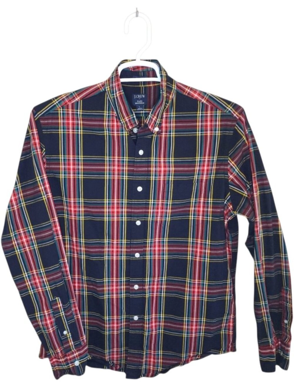 JCrew Plaid Classic Flex Button Down Shirt Black Red Mens Size Large